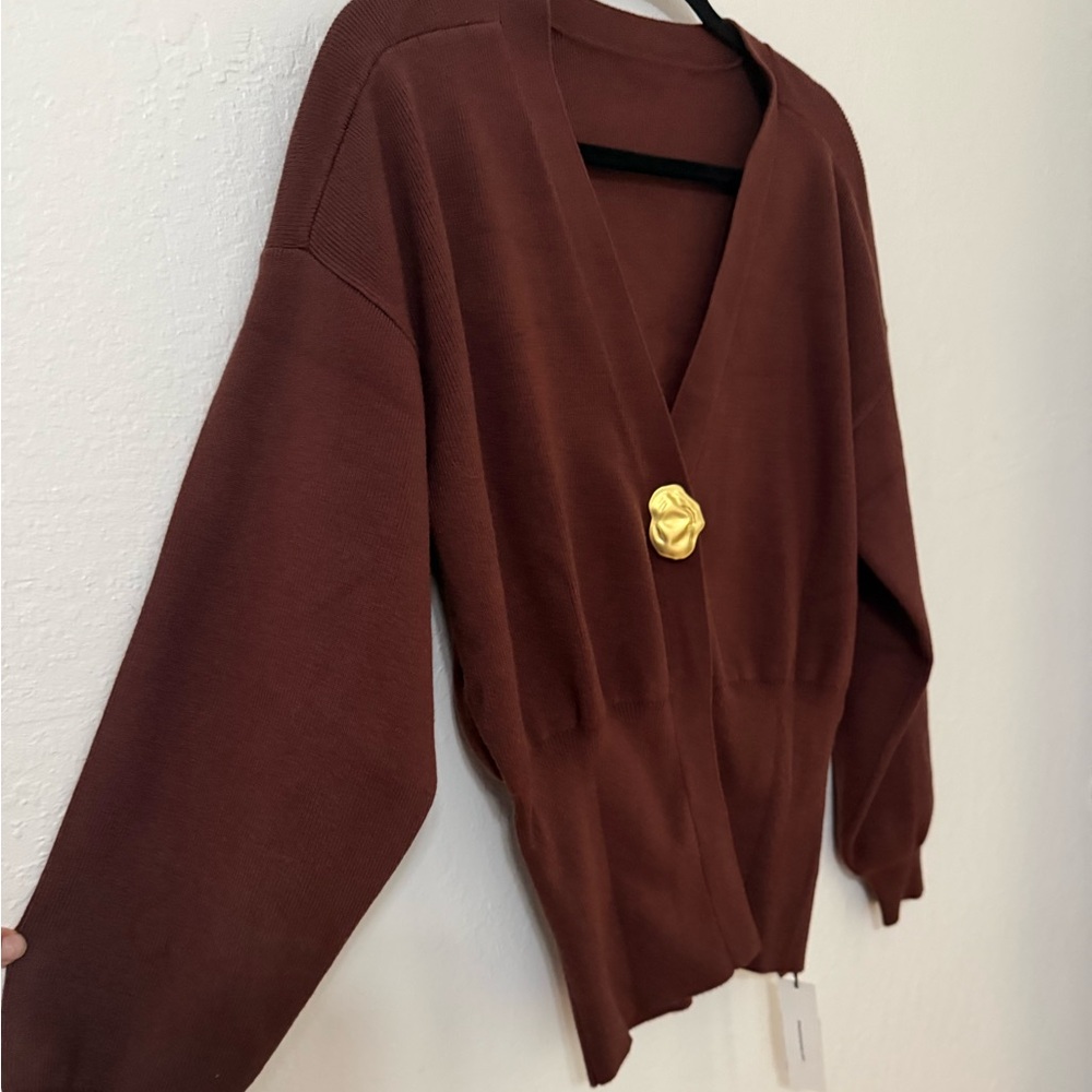 Commense Deep Brown Cardigan with Gold Accent - Picture 2 of 6